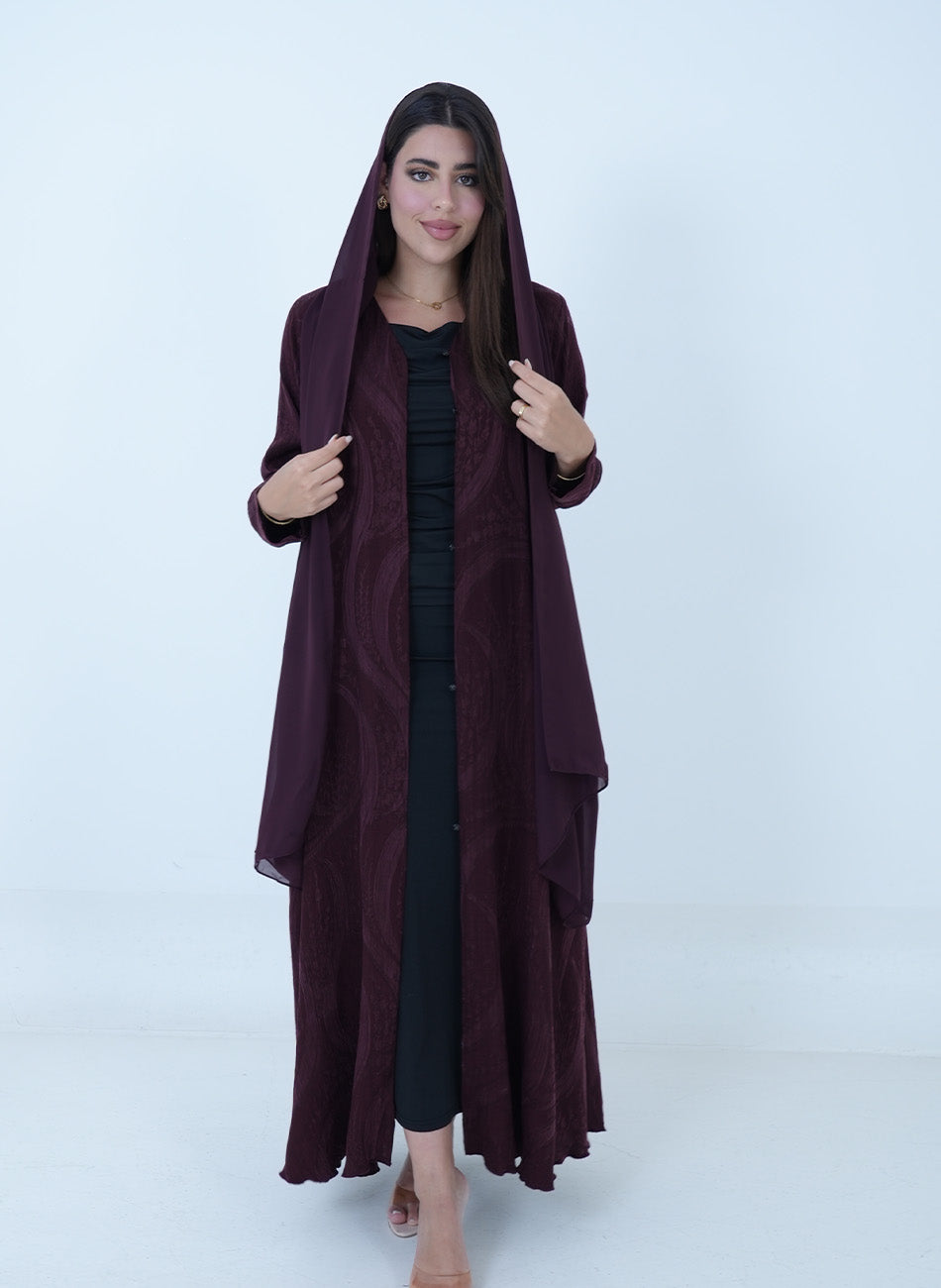 Turkish Maroon Jacquard Abaya + Shaila