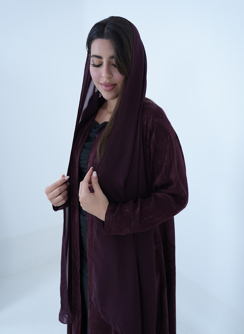 Turkish Maroon Jacquard Abaya + Shaila