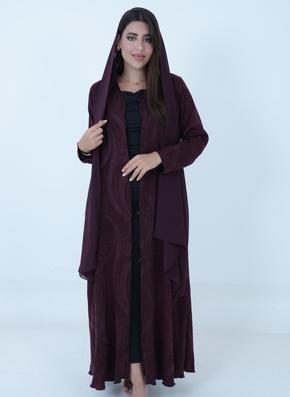Turkish Maroon Jacquard Abaya + Shaila