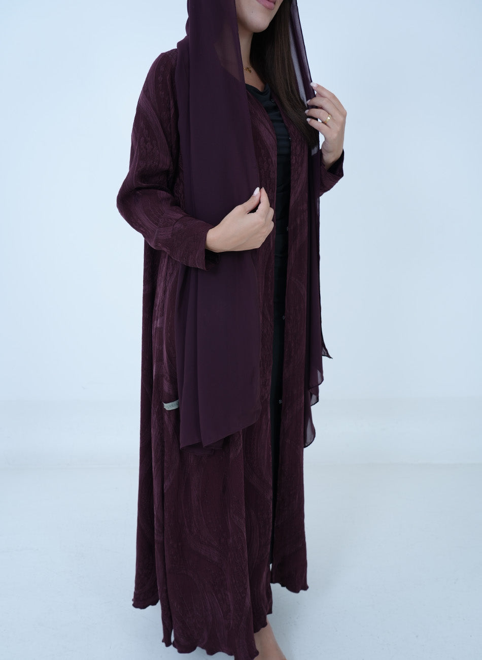 Turkish Maroon Jacquard Abaya + Shaila