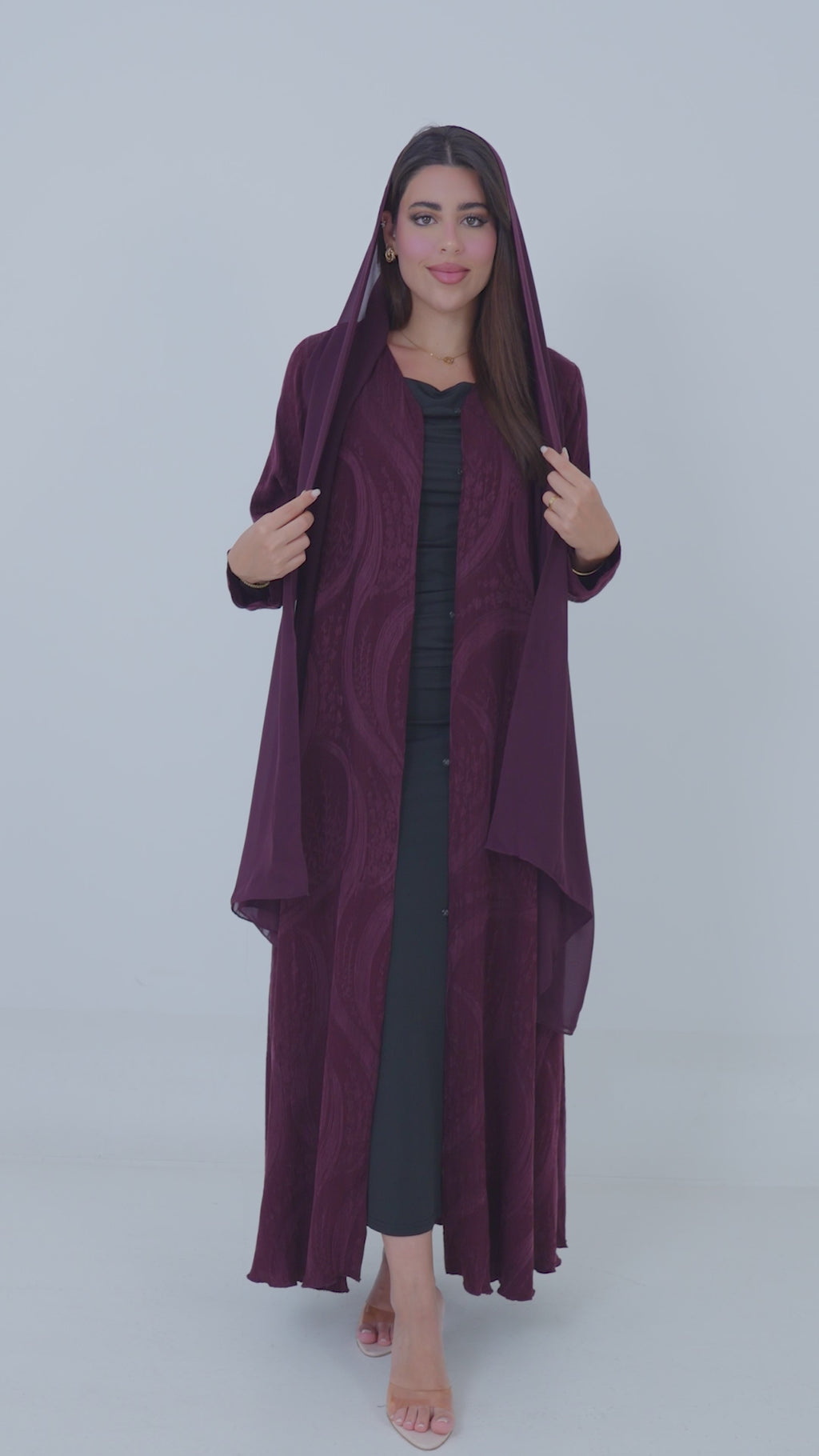 Turkish Maroon Jacquard Abaya + Shaila