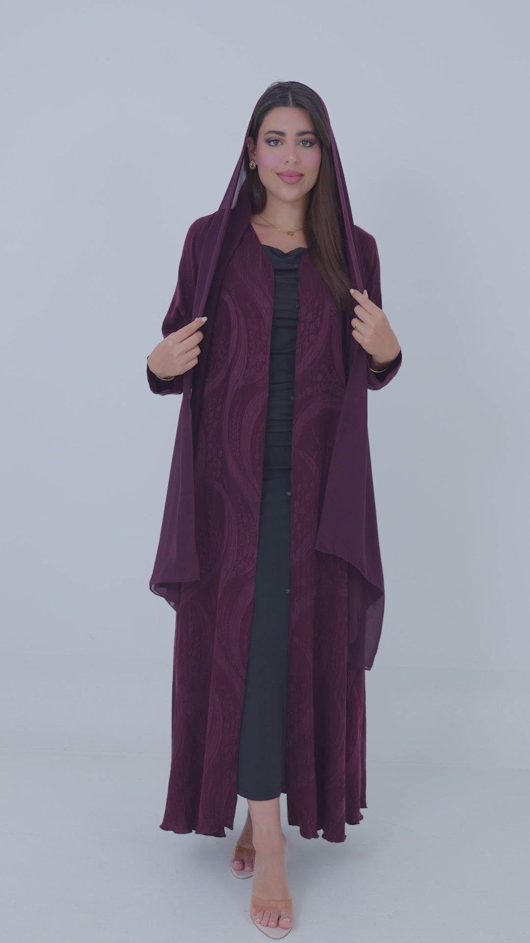 Turkish Maroon Jacquard Abaya + Shaila